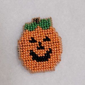 Hand beaded Jack-o-lantern brooch
